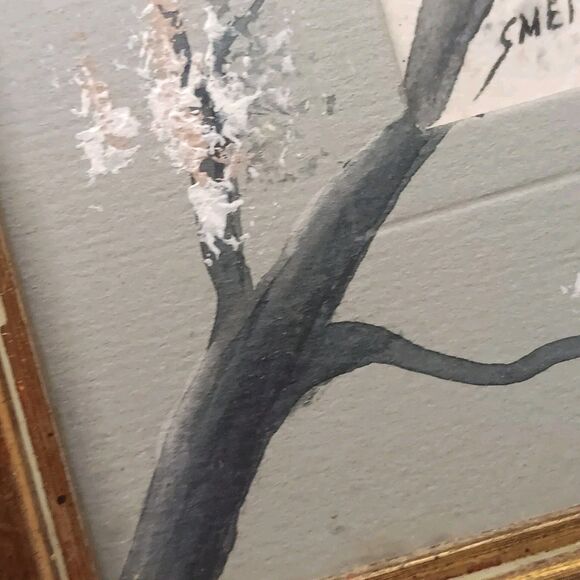 Painting Black & White Birds On Tree Branch Extending To Matt Signed Smethers - Picture 7 of 16